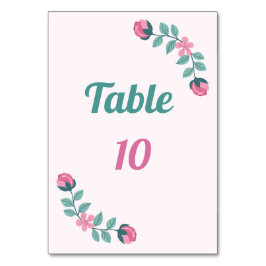 tarjeta de número de mesa flores y hojas soñadoras