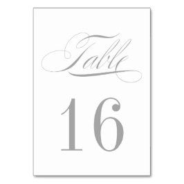 Tarjeta de número de mesa formal plateada y blanca