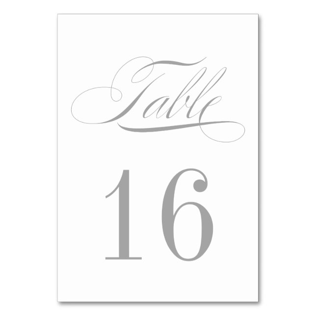 Tarjeta de número de mesa formal plateada y blanca (Anverso)