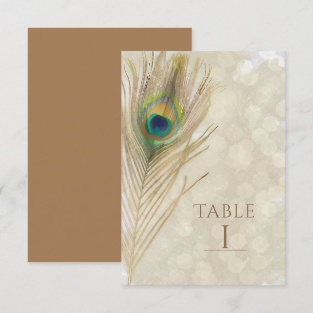 Tarjeta de número de mesa glamurosa con pluma de p (Anverso / Reverso)