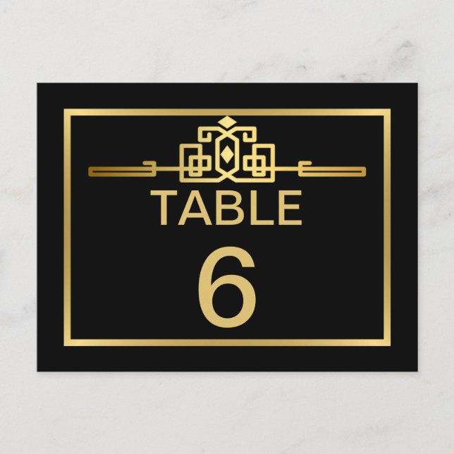 Tarjeta de número de mesa Golden Romance Art Deco (Anverso)