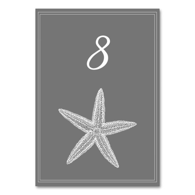 Tarjeta de número de mesa Gris Starfish (Anverso)