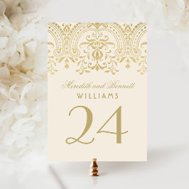 Tarjeta de número de mesa Ivory Gold Vintage Glamo
