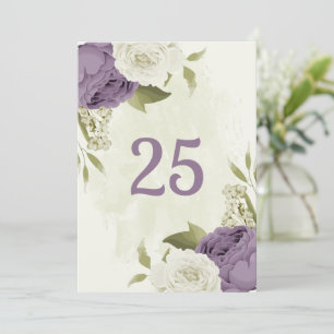 tarjeta de número de mesa mauve de flores blancas 