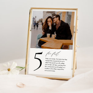 Tarjeta de número de mesa moderna con datos fotogr