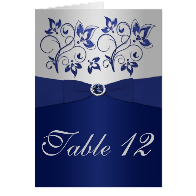 Tarjeta de número de mesa Naval y Plata (Frente)