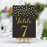 Tarjeta de número de mesa negra elegante de Confet<br><div class="desc">Añade un toque de glamour y brillo a la recepción de tu boda con estos elegantes números de mesa. Con un fondo negro en negrita con una cascada de confeti dorado brillante, estas tarjetas crean un estilo moderno y de moda. Fácilmente personalizable con sus números de tabla para un entorno...</div>
