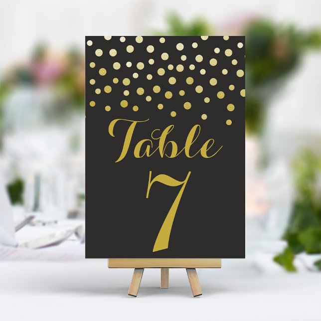 Tarjeta de número de mesa negra elegante de Confet (Subido por el creador)