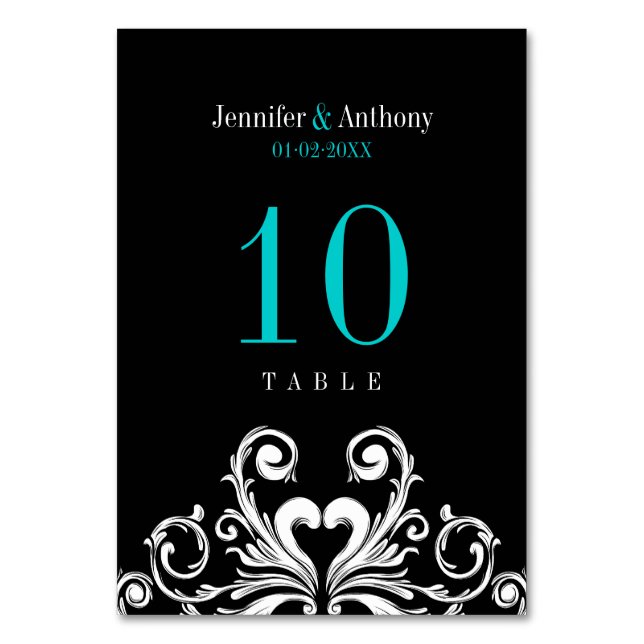 Tarjeta de número de mesa negra Verde azulada de c (Anverso)