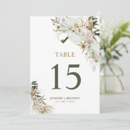 Tarjeta de número de mesa para boda boho dorada y