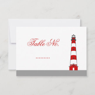 Tarjeta de número de mesa para boda con faro