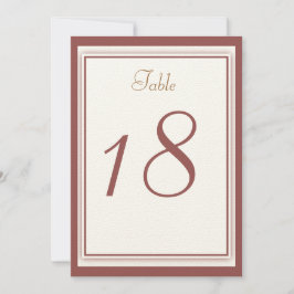 Tarjeta de número de mesa para boda con Marsala