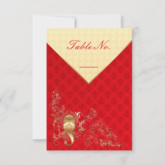 Tarjeta de número de mesa para boda india (Anverso)