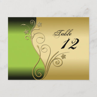 Tarjeta de Número de Mesa para Boda - Verde y Dora