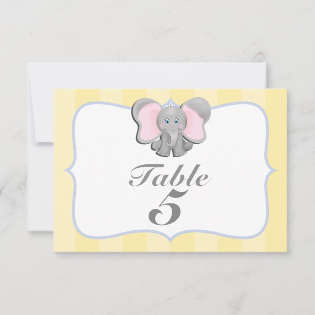 Tarjeta de número de mesa para fiesta de elefante  (Anverso)