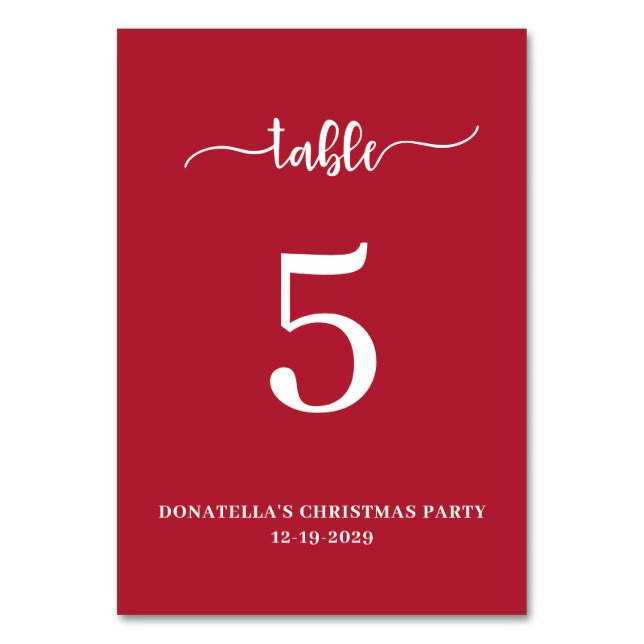 Tarjeta de número de mesa para fiesta de Navidad (Anverso)