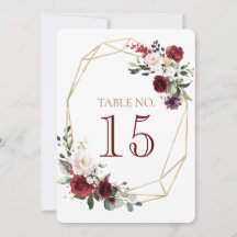 Tarjeta de número de mesa para floral de boda y re