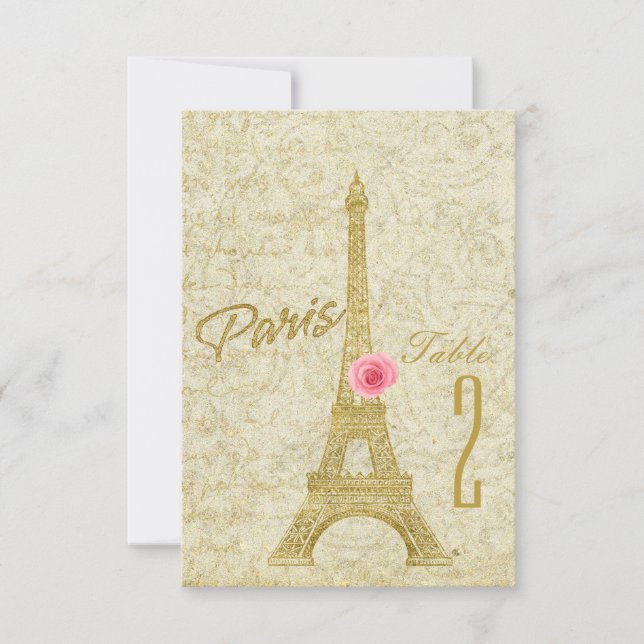 Tarjeta de número de mesa Paris Torre Eiffel dorad (Anverso)