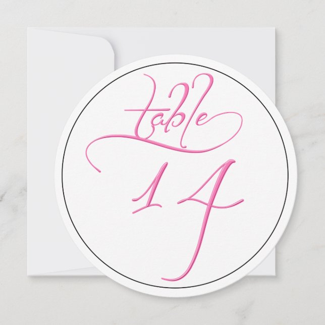 Tarjeta de número de mesa redondo 14 con escritura (Anverso)