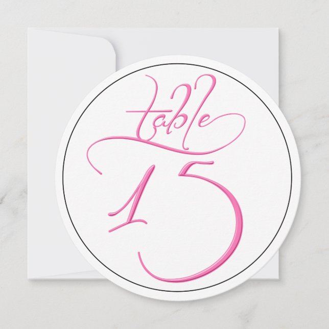 Tarjeta de número de mesa redondo 15 con escritura (Anverso)