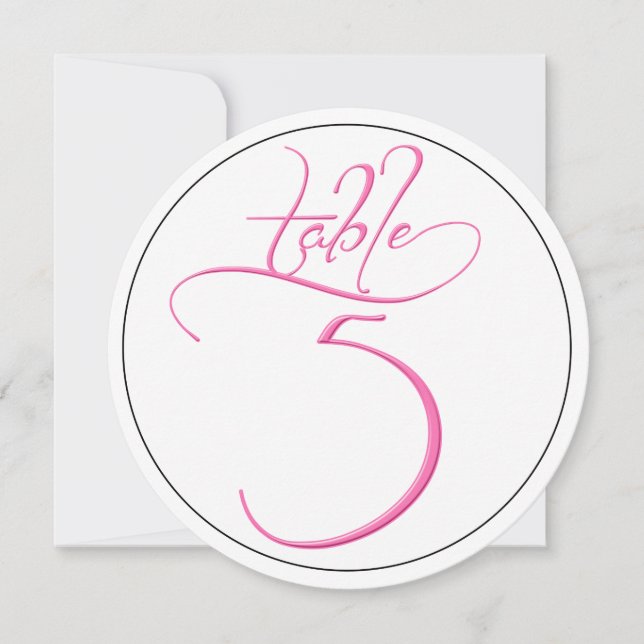 Tarjeta de número de mesa redondo 5 con escritura  (Anverso)
