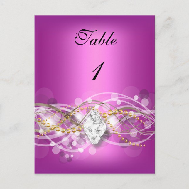 Tarjeta de número de mesa rosa diamante joya oro (Anverso)