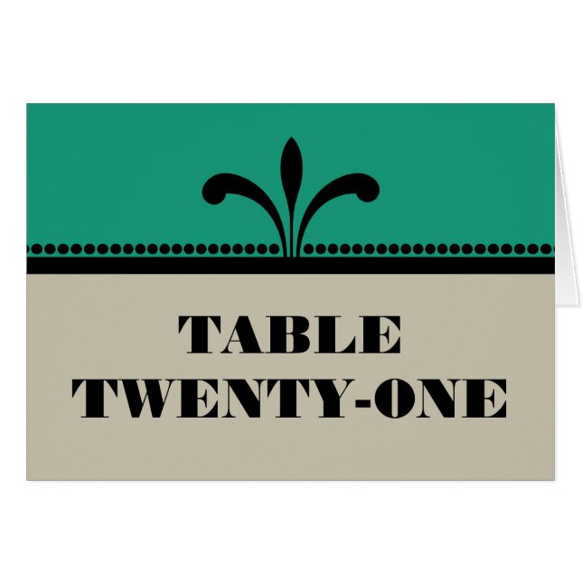 Tarjeta de número de mesa verde/beige de estilo Ar (Anverso (Horizontal))