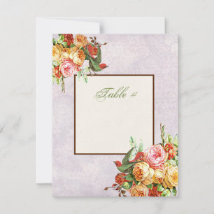 Tarjeta de número de mesa Vintage Rose n birds