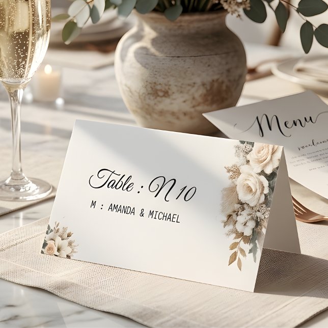 Tarjeta de número de mesa y lugar con flores rosad (Subido por el creador)