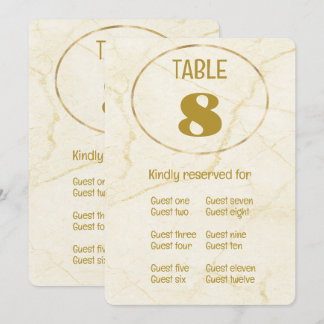 Tarjeta de número de mesa y lugar de mármol dorado