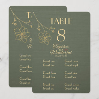 Tarjeta de número de mesa y lugar de oro verde sal