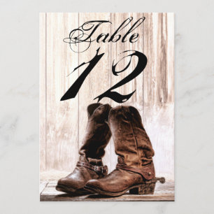 Tarjeta de número de tabla 5x7 Boots País Rústico 