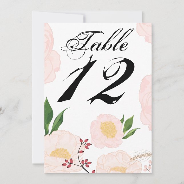 Tarjeta de número de tabla 5x7 Flores florales bla (Anverso)