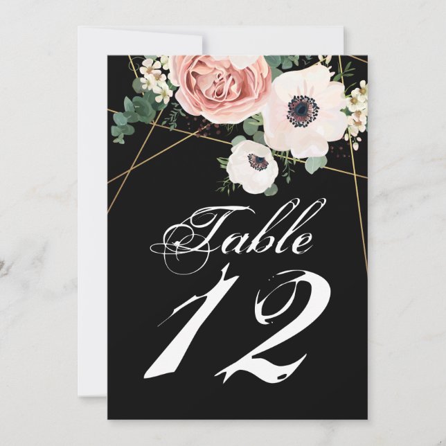 Tarjeta de número de tabla 5x7 Rosa de jardín geom (Anverso)