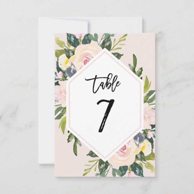 Tarjeta de número de tabla 7 manuscrita Floral Rub (Anverso)
