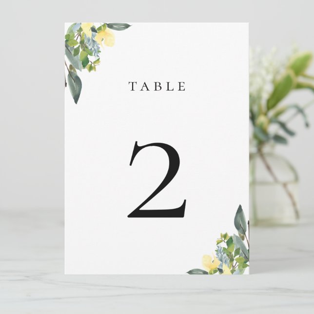 Tarjeta de número de tabla amarilla azul turbia (Anverso de pie)
