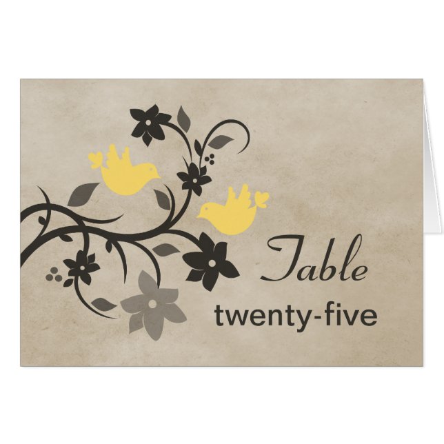 Tarjeta de número de tabla Amarillo Floral Lovebir (Anverso (Horizontal))