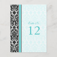 Tarjeta de número de tabla Aqua, Black, White Dama