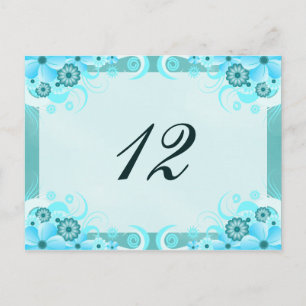 Tarjeta de número de tabla Aqua Blue Hibiscus Boda