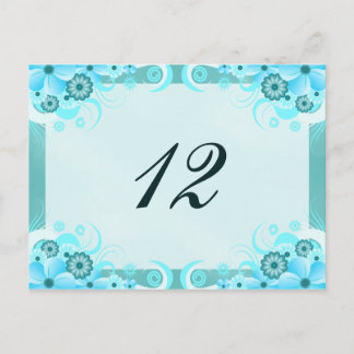 Tarjeta de número de tabla Aqua Blue Hibiscus Boda