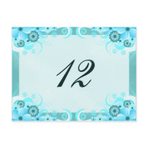 Tarjeta de número de tabla Aqua Blue Hibiscus Boda