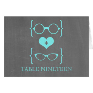Tarjeta de número de tabla Aqua Geeky Glasses Chal