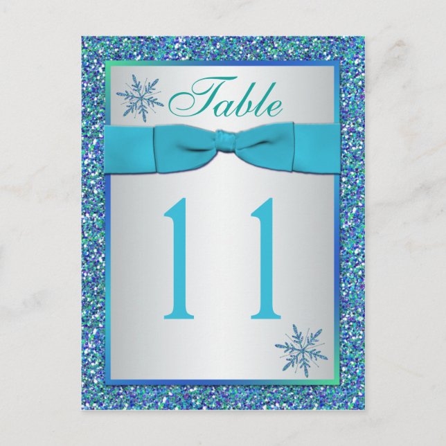 Tarjeta de número de tabla Aqua Silver Green Snowf (Anverso)