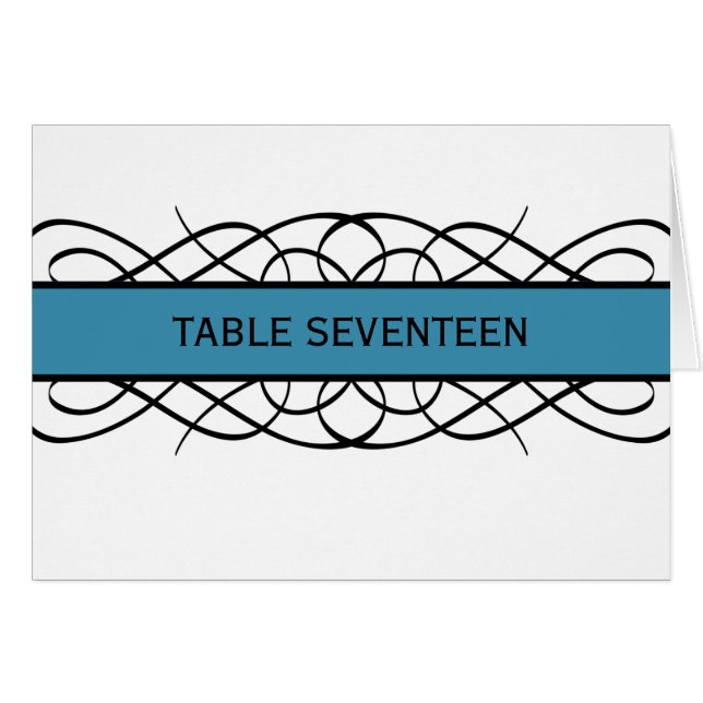 Tarjeta de número de tabla azul de deco florecient (Anverso (Horizontal))