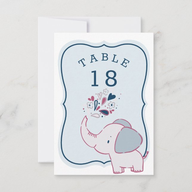 Tarjeta de número de tabla Baby Shower para elefan (Anverso)