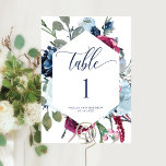 Tarjeta de número de tabla Berry, Blue and Burgund<br><div class="desc">Elegante número de mesa con magnífico ramo floral acuático y detalles modernos de caligrafía escrita a mano. Floral en una hermosa mezcla de bayas,  borgoñas,  violetas,  polvorientos tonos azules y marinos. Parte de nuestra colección "Berry,  Blue and Burgundy Floral".</div>