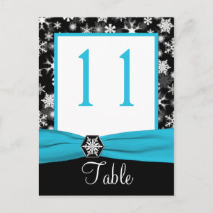 Tarjeta de número de tabla Black, White, Aqua Snow