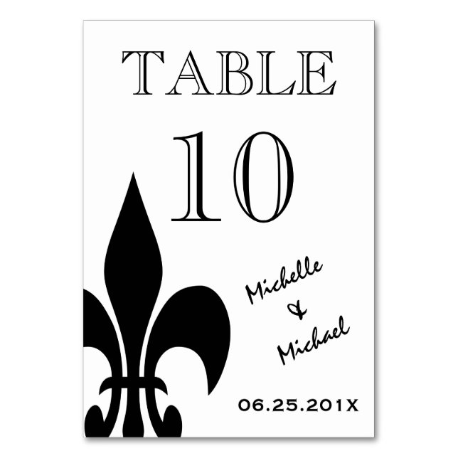 Tarjeta de número de tabla Black White Fleur de Li (Anverso)
