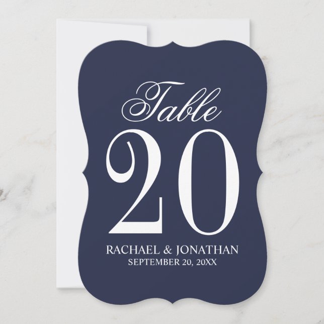 Tarjeta de número de tabla Boda azul de la Marina  (Anverso)