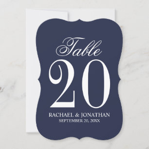 Tarjeta de número de tabla Boda azul de la Marina